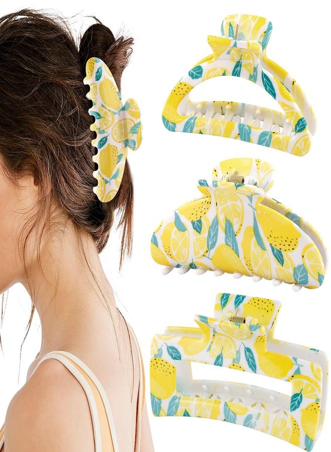 Hapdoo 3pcs Square Lemon Print Hair Clips, Hapdoo Yellow Fruit Hair Clips Lemon Hair Accessories, Fun Hair Decorative Claw Clip for Women Girls - Image 1